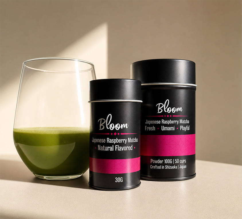 Metalowa puszka z herbatą Raspberry Japan Matcha – eleganckie opakowanie na prezent i codzienną matchę